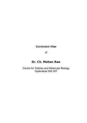 Dr. Ch. Mohan Rao - CCMB