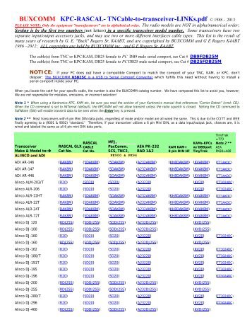 KPC, TNC, KAM RASCAL Cable Selection Guide