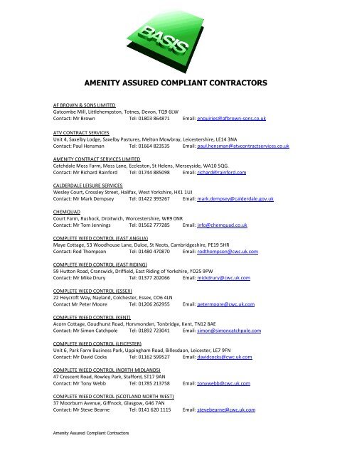 AMENITY ASSURED COMPLIANT CONTRACTORS - Basis