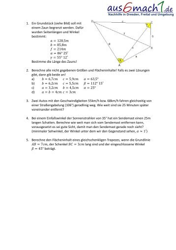 Sinussatz, Kosinussatz, trigonometrische Beziehungen - aus6mach1