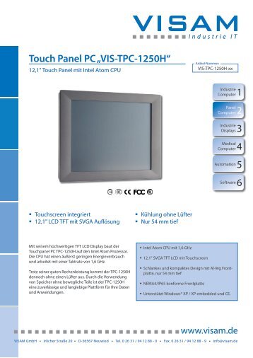1 Touch Panel PC âVIS-TPC-1250Hâ - VISAM GmbH