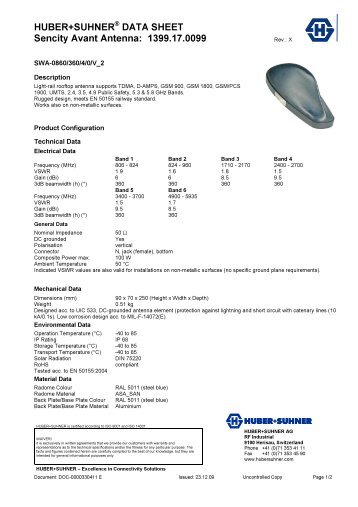 HUBER+SUHNERÂ® DATA SHEET Sencity Avant Antenna ... - Nkt-rf.ru