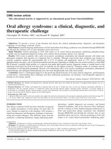Oral allergy syndrome: a clinical, diagnostic, and ... - AInotes