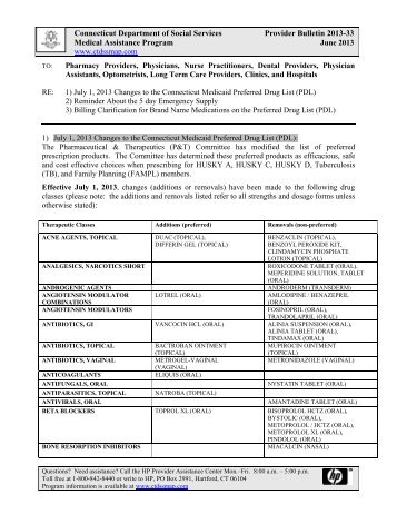 July 1, 2013 Changes to the Connecticut Medicaid Preferred Drug List