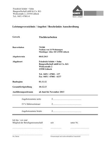 LV Tischlerarbeiten - Friedrich Schütt + Sohn Baugesellschaft mbH ...