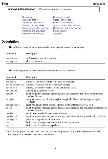 manova postestimation - Stata