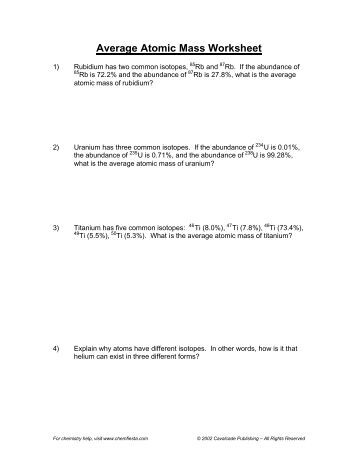Worksheets Atomic Mass Worksheet average atomic mass worksheet