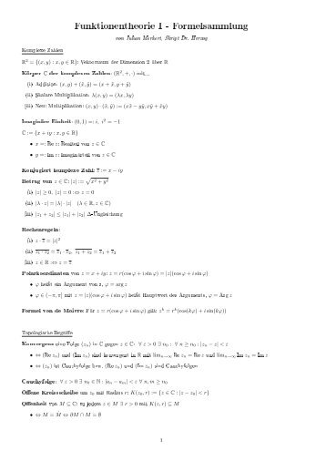 Funktionentheorie I - Formelsammlung