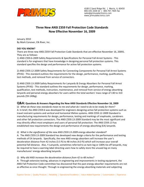 Three New ANSI Z359 Fall Protection Code Standards - Primus ...