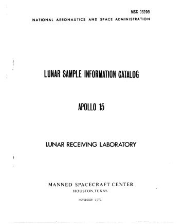 Apollo 15 Lunar Sample Information Catalog - NASA