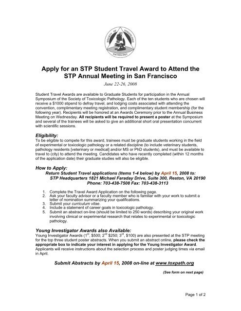 Student Travel Award Flyer and Application - Society of