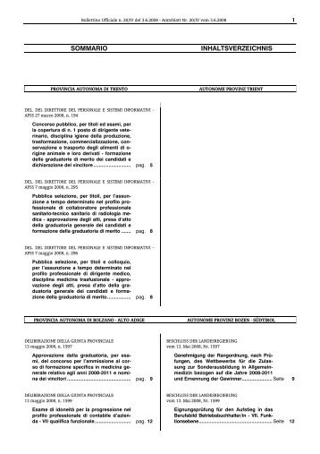 Bollettino n. 20 del 3 giugno 2008 - Regione Autonoma Trentino Alto ...