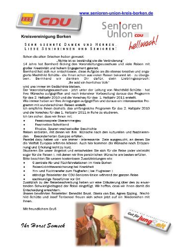 Ihr Horst Semsek - Senioren Union - Kreisverband Borken