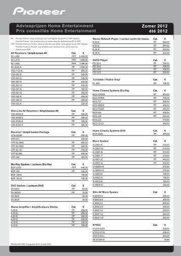Adviesprijzen Home Entertainment Prix conseillés Home ... - Pioneer