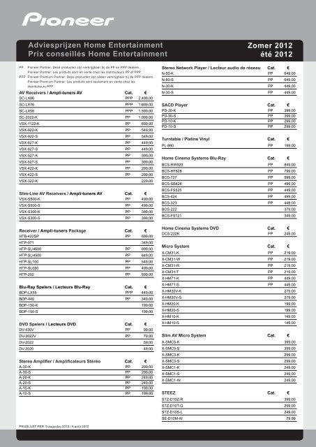 Adviesprijzen Home Entertainment Prix conseillés Home ... - Pioneer
