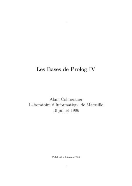 Les Bases de Prolog IV - Colmerauer, Alain