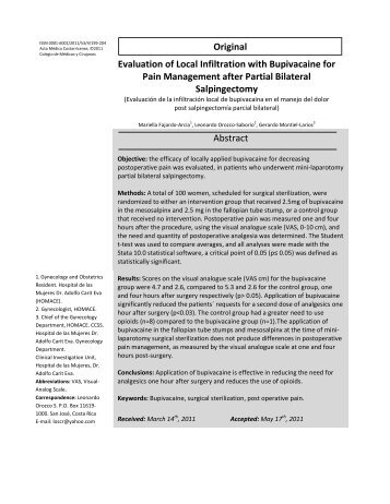 Evaluation of Local Infiltration with Bupivacaine for Pain ... - SciELO