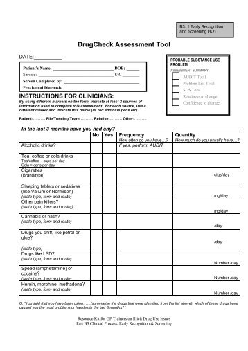 Handout 1 DrugCheck Assessment Tool: Part B3 Early Recognition ...