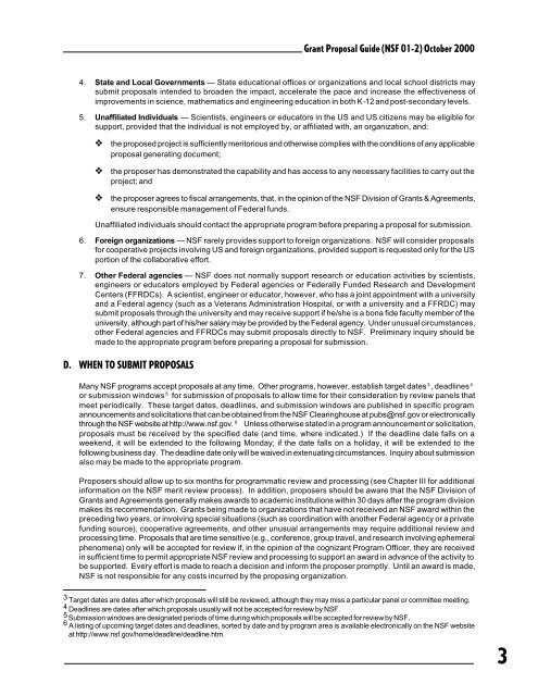 NSF 01-2 - Grant Proposal Guide - Department of Biology