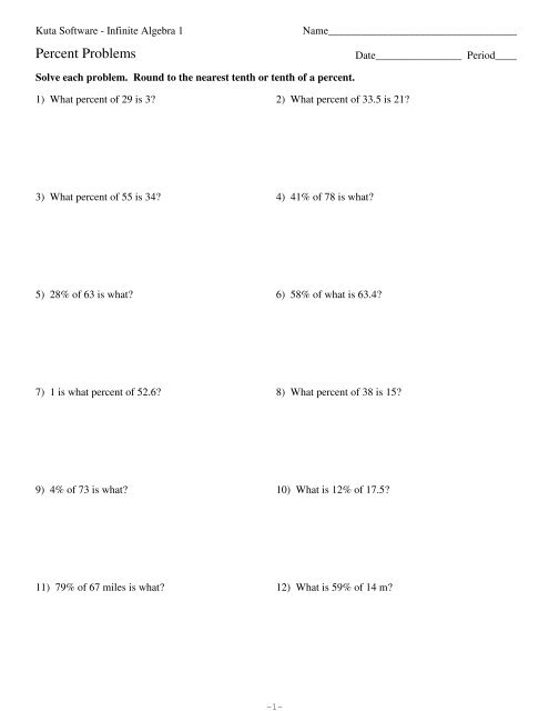 Finding Percentages Of Numbers Worksheet Kuta