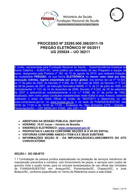 PROCESSO NÃ‚Âº - FundaÃƒÂ§ÃƒÂ£o Nacional de SaÃƒÂºde - Funasa