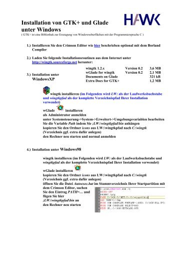 Installation von GTK+ und Glade unter Windows