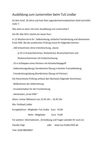 Ausbildung zum Juniorretter beim TuS Lindlar