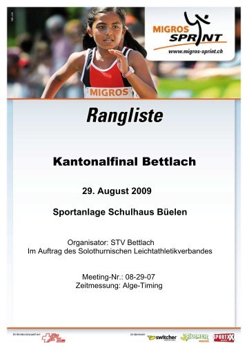 Rangliste Migros Sprint 2009 - Turnverein Solothurn Stadt
