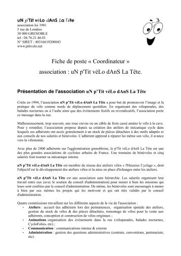 Fiche de poste Â« Coordinateur Â» association : uN p'Tit vÃ©Lo dAnS La ...