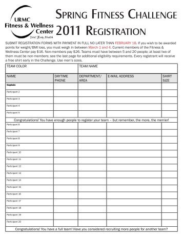 Spring FitneSS Challenge 2011 regiStration - University of ...