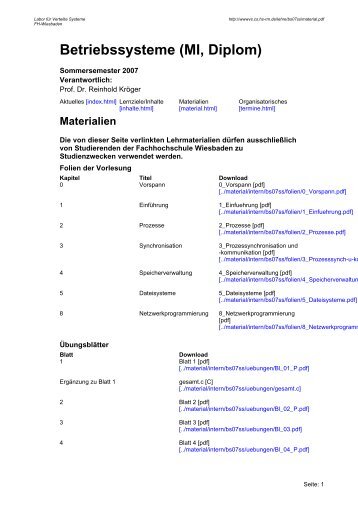 Betriebssysteme (MI, Diplom) - Labor fÃ¼r Verteilte Systeme