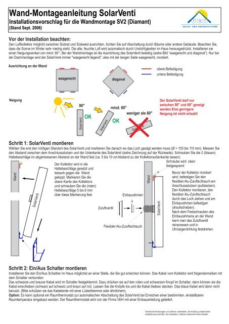 Wand Montageanleitung Solarventi