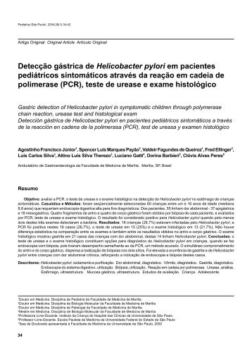 DetecÃ§Ã£o gÃ¡strica de Helicobacter pylori em pacientes pediÃ¡tricos ...