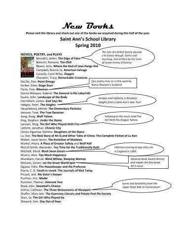 Library Bulletin - Spring 2010 PDF - Saint Ann's School