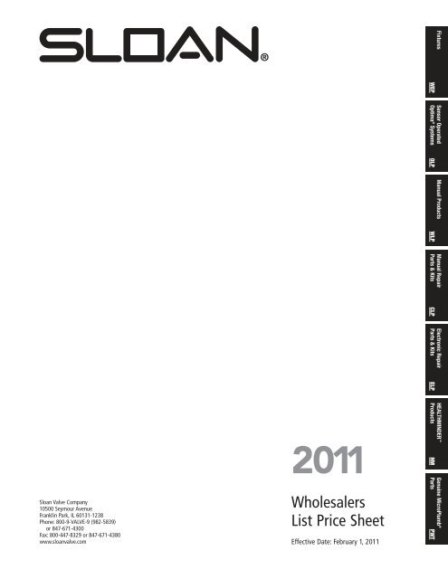 2011 Sloan Price Book - Sloan Valve Company