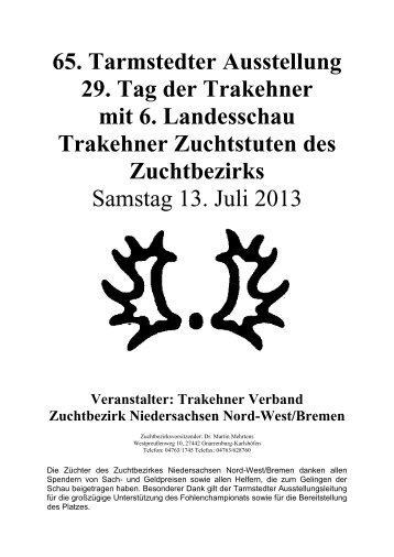 Trakehner Fohlenchampionat 2013 mit Landesschau Trakehner ...