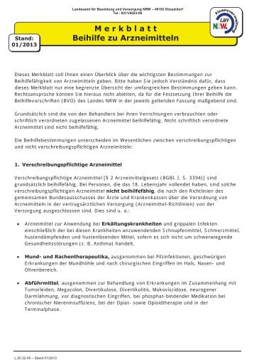 Beihilfefähigkeit von Arzneimitteln ab 01.08.2011 - LBV NRW