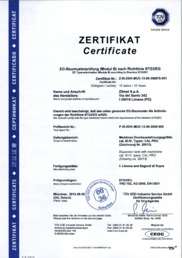ZERTIFIKAT Certificate - Zilmet