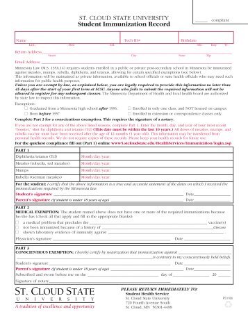 Student Immunization Form - St. Cloud State University