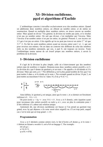 XI- Division euclidienne, pgcd et algorithme d'Euclide