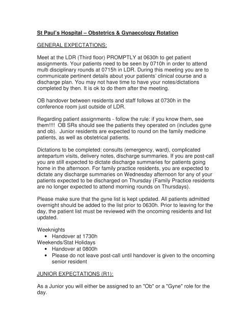 Orientation Guide Ubc Department Of Obstetrics Gynaecology