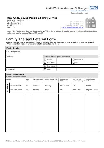 Family Therapy Referral Form - South West London and St George's ...