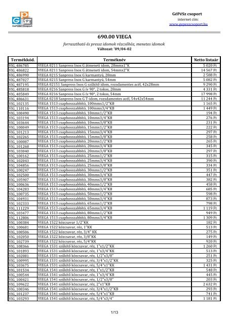 690.00 VIEGA - GéPéSZ Csoport