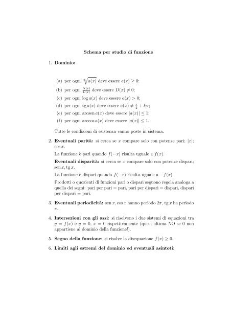 Schema per studio di funzione 1. Dominio: (a) per ogni 2n âˆša(x ...