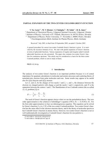 Partial expansion of two-center Coulomb Green's function - physics.sk