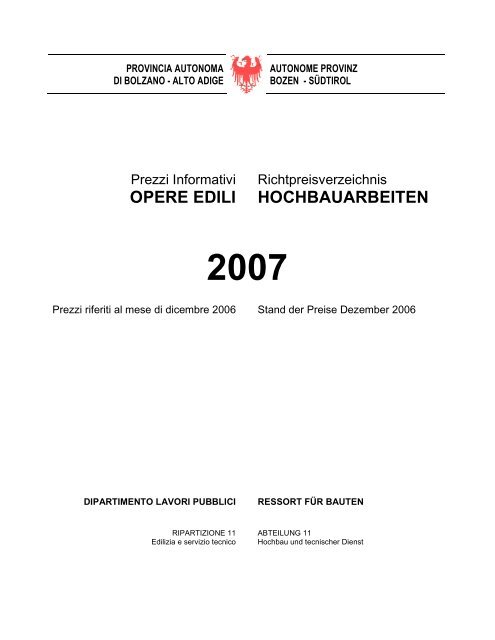 Prezzi informativi opere edili 2007 - Rete Civica dell'Alto Adige