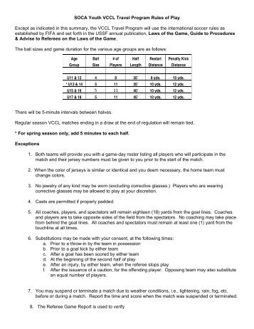 SOCA Youth VCCL Travel Program Rules of Play Except as ...