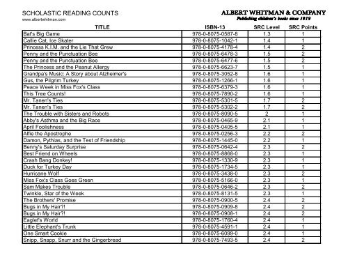 SCHOLASTIC READING COUNTS - Albert Whitman & Company