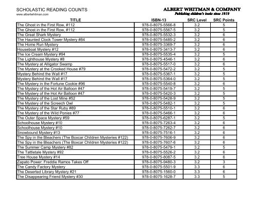 SCHOLASTIC READING COUNTS - Albert Whitman & Company