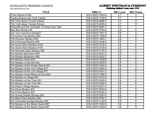 SCHOLASTIC READING COUNTS - Albert Whitman & Company